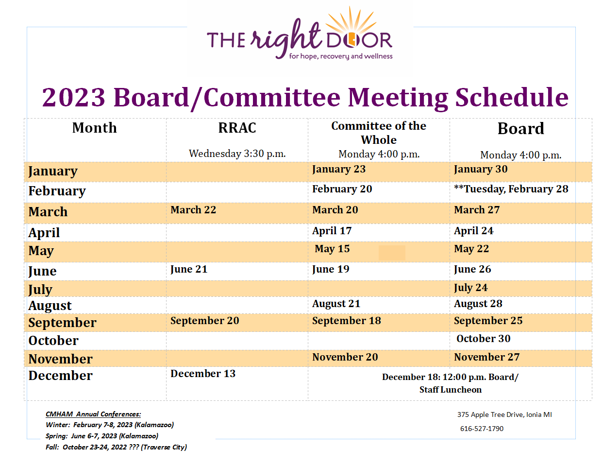 Committee Of The Whole Board Meeting Schedule The Right Door